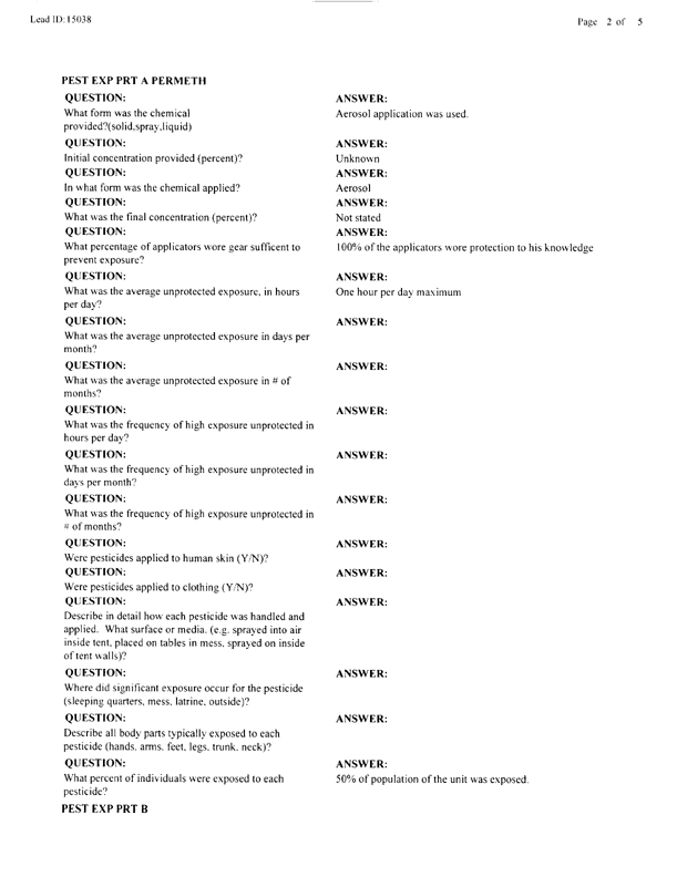 Lead Sheet #15038, Interview with 48th Medical Detachment environmental science officer, February 11, 1998.