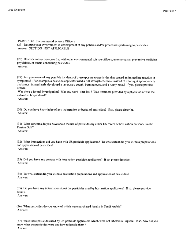 Lead Sheet #15040, Interview with 71st Medical Detachment preventive medicine specialist, February 26, 1998