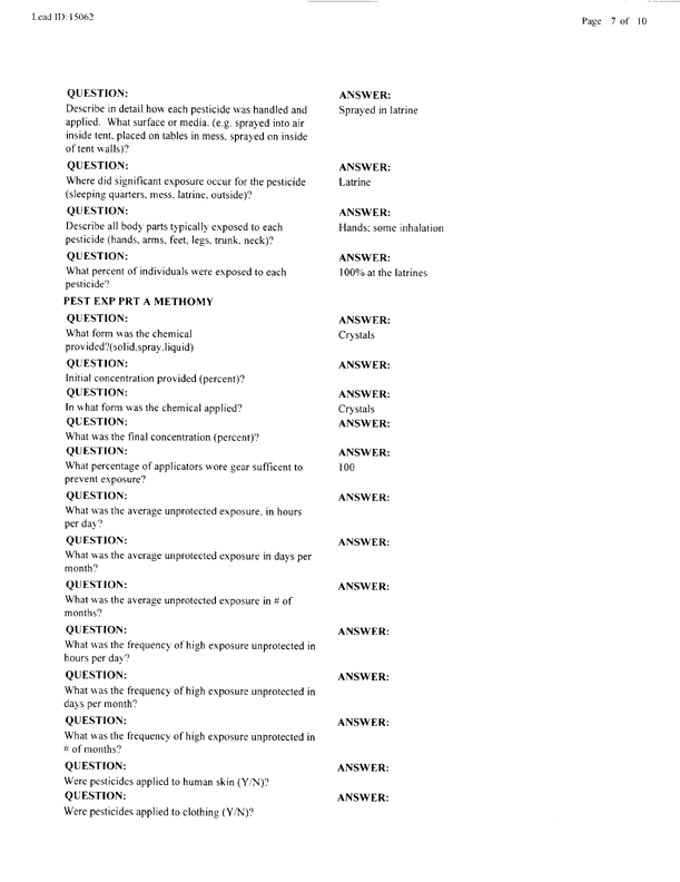   Lead Sheet #15062, Interview with 307th Medical Battalion preventive medicine specialist, March 18, 1998.
