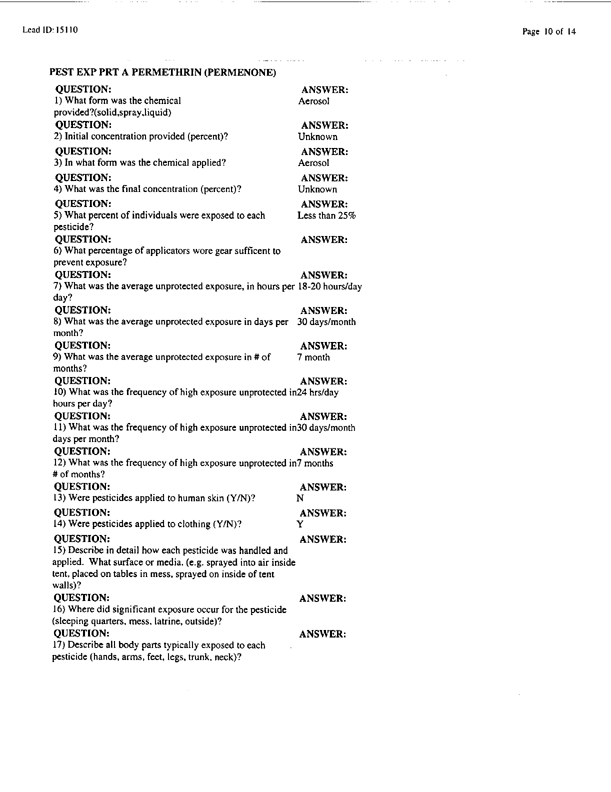    Lead Sheet #15110, Interview with 307th Medical Battalion environmental science officer, February 16, 1998.