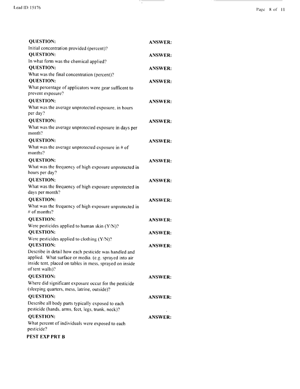   Lead Sheet #15176, Interview with 14th Medical Detachment preventive medicine specialist, March 4, 1998.