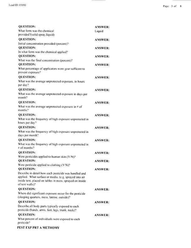   Lead Sheet #15193, Interview with 14th Medical Detachment entomologist, April 14, 1998.