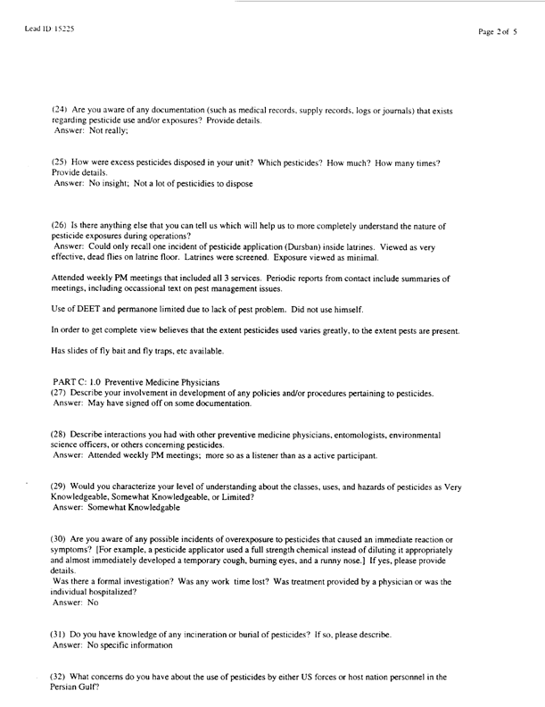   Lead Sheet #15225, Interview with 44th Medical Brigade Physician, March 2, 1998.