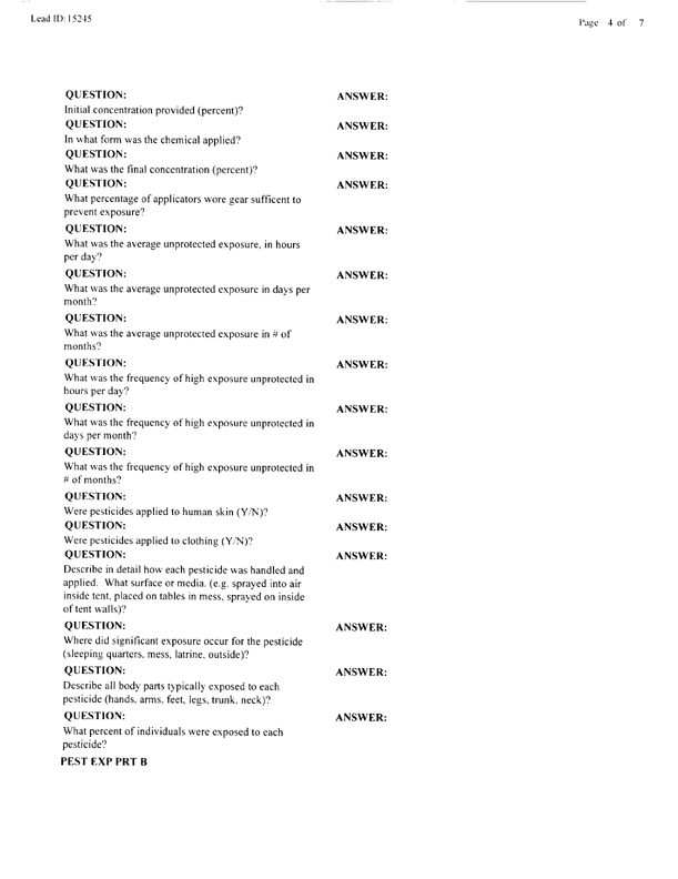   Lead Sheet #15245, Interview with 14th Medical Detachment preventive medicine specialist, March 3, 1998.