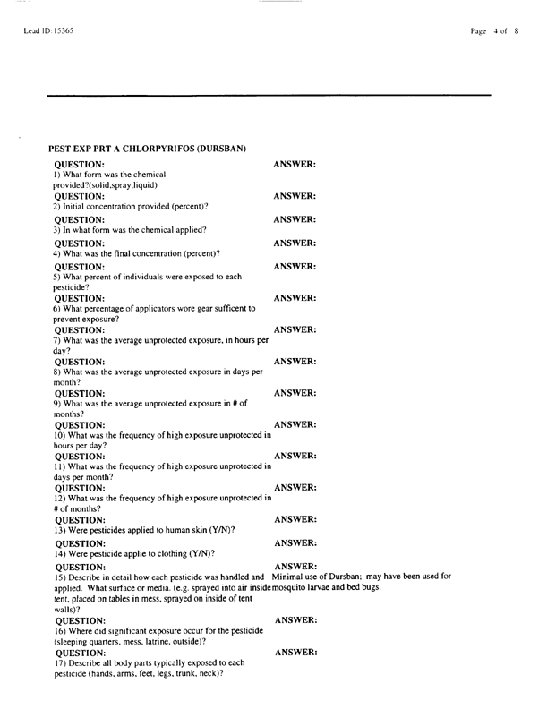   Lead Sheet #15365, Interview with 12th Medical Detachment entomologist, March 9, 1998.