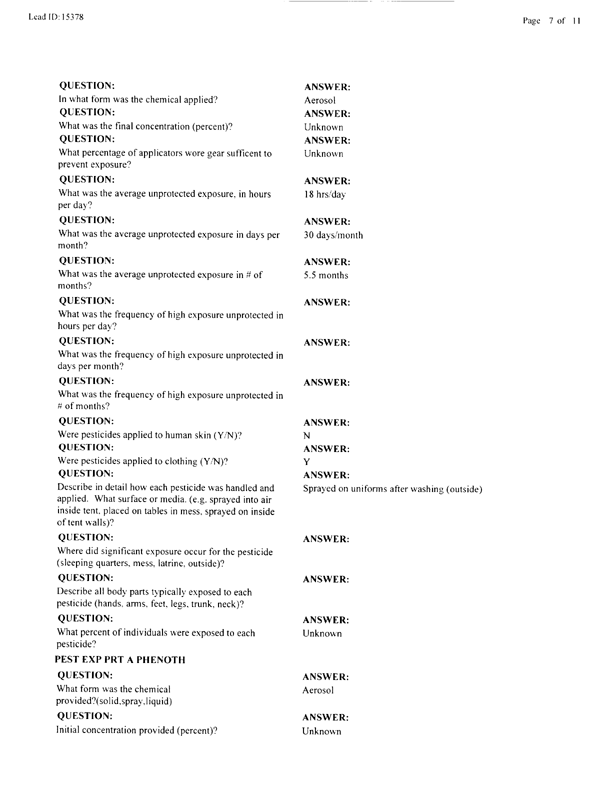   Lead Sheet #15378, Interview with 14th Medical Detachment preventive medicine specialist, March 9, 1998.