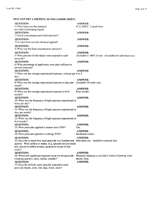   Lead Sheet #16044, Interview with 24th Mech. Infantry Division preventive medicine specialist, May 20, 1998.