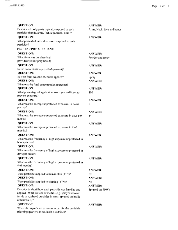   Lead Sheet #15413, Interview with preventive medicine specialist, 105th Medical Detachment, March 10, 1998.