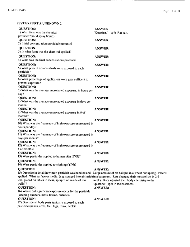   Lead Sheet #15415, Interview with 3rd Armored Division, 122nd Combat Support Battalion, Company F preventive medicine specialist, March 10, 1998.