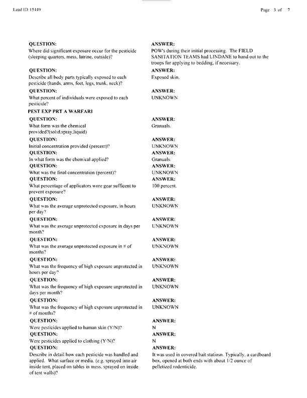   Lead Sheet #15449, Interview with 105th Medical Detachment preventive medicine specialist, June 22, 1998.