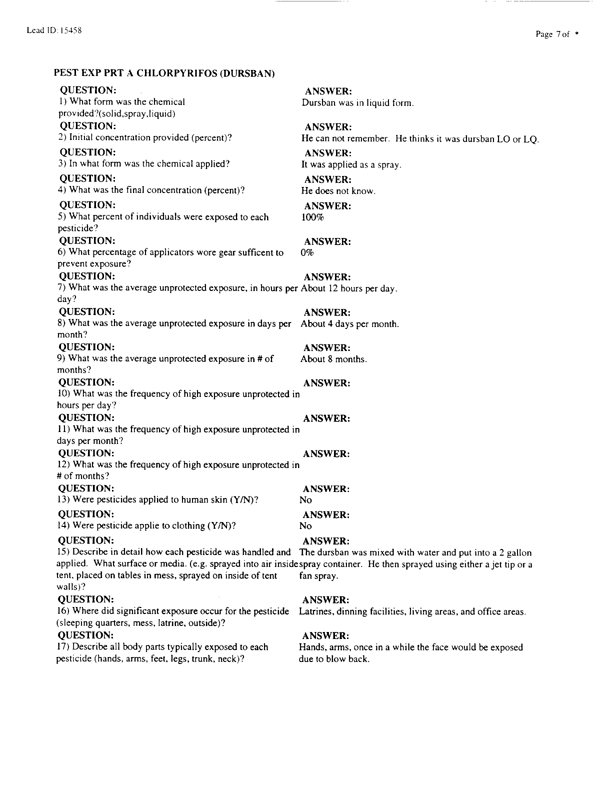   Lead Sheet #15458, Interview with Undetermined unit USA preventive medicine specialist, September 9, 1998.