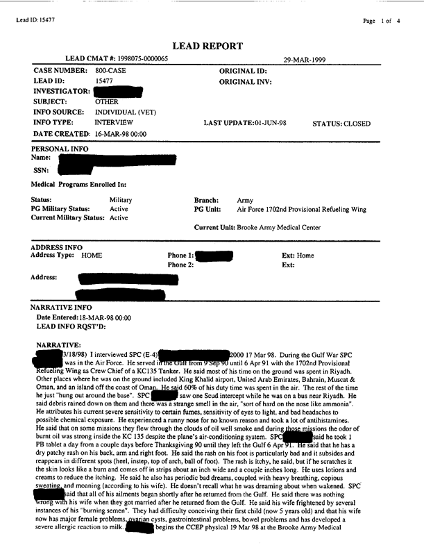 Lead Sheet #15477, Interview with 1072nd Refueling Wing (Provisional) airman, March 18, 1998.