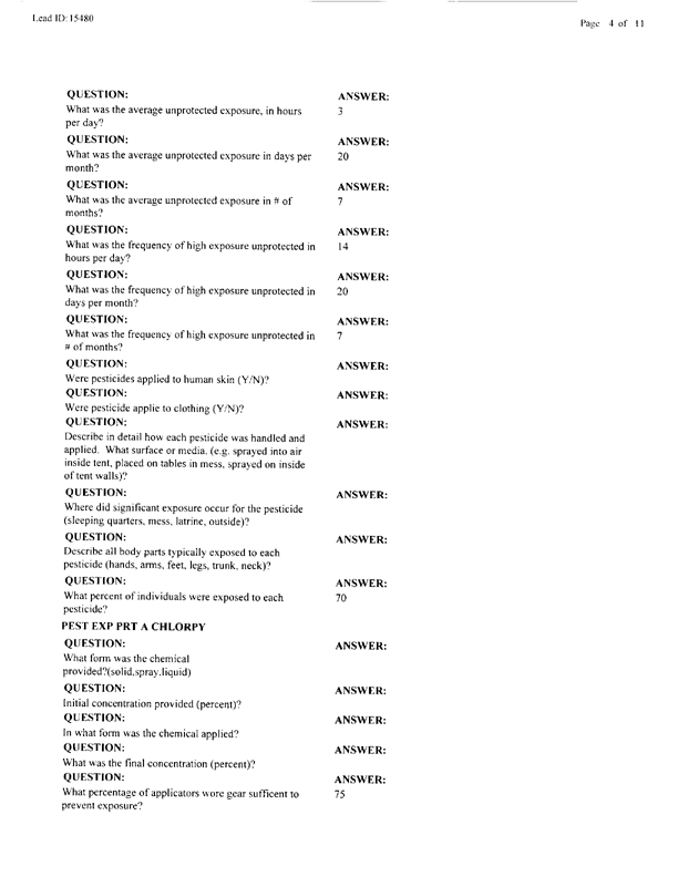   Lead Sheet #15480, Interview with 714th Medical Detachment preventive medicine specialist, March 17, 1998.