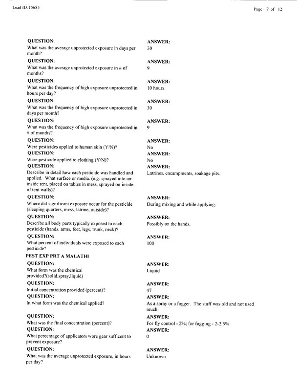   Lead Sheet #15685, Interview with 2nd Medical Battalion preventive medicine technician, June 15, 1998