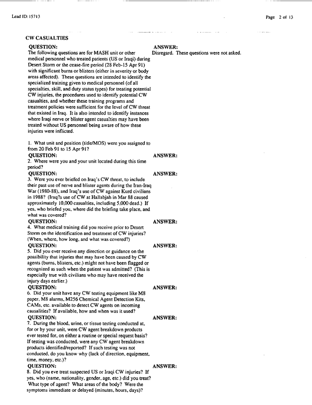 Lead Sheet #15713, Interview with 173rd Medical Group preventive medicine specialist, April 15, 1998;