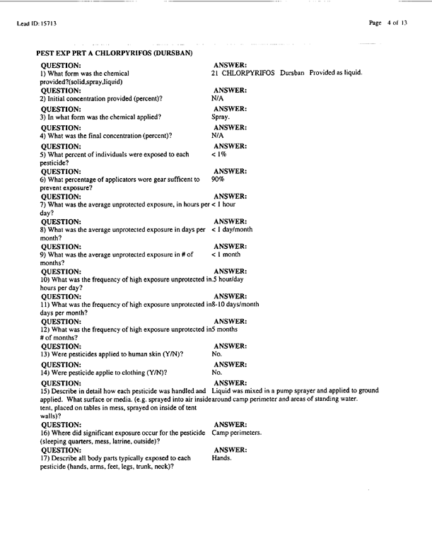 Lead Sheet #15713, Interview with 173rd Medical Group preventive medicine specialist, April 15, 1998;
