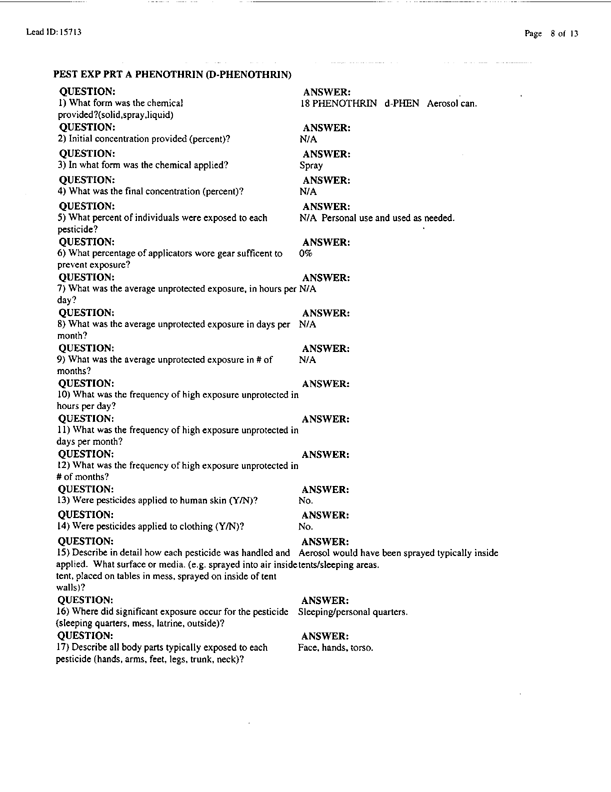 Lead Sheet #15713, Interview with 173rd Medical Group preventive medicine specialist, April 15, 1998;