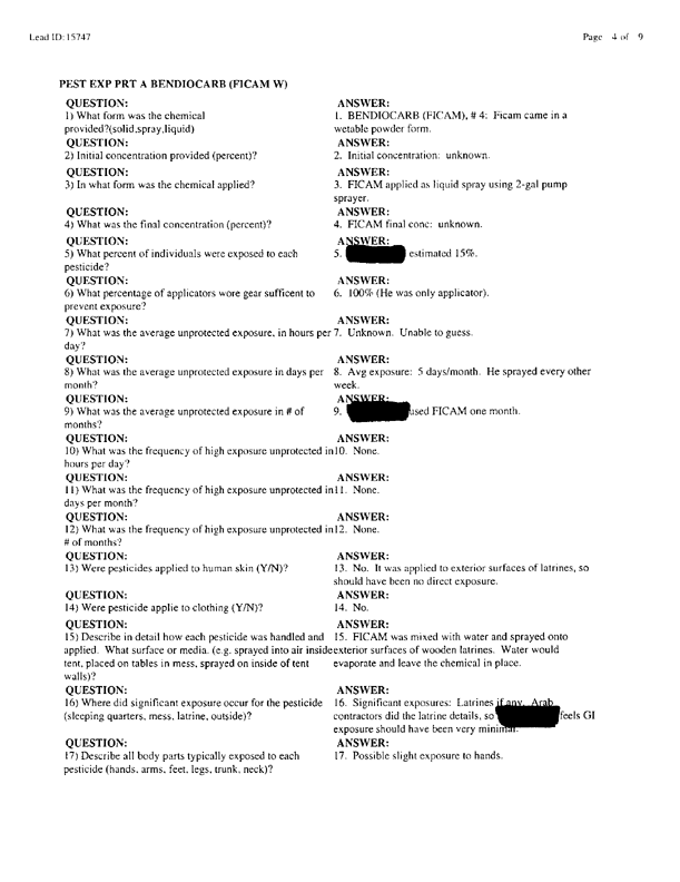   Lead Sheet #15747, Interview with 1st Marine Expeditionary Brigade preventive medicine technician, April 8, 1998.