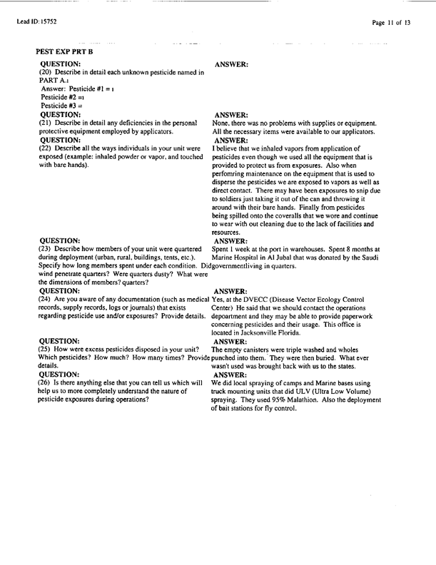 Lead Sheet #15752, Interview with Navy preventive medicine technician, April 1, 1998, p. 11.