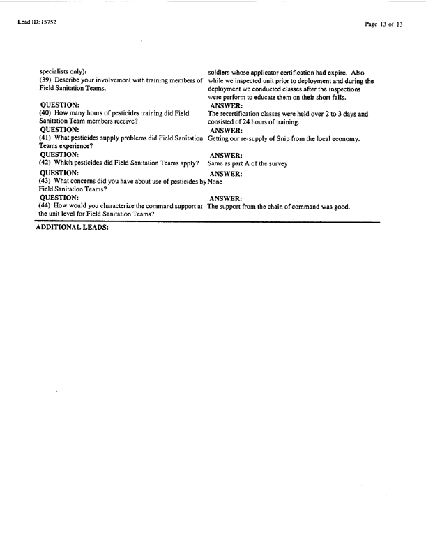 Lead Sheet #15752, Interview with Navy preventive medicine technician, April 1, 1998, p. 11.