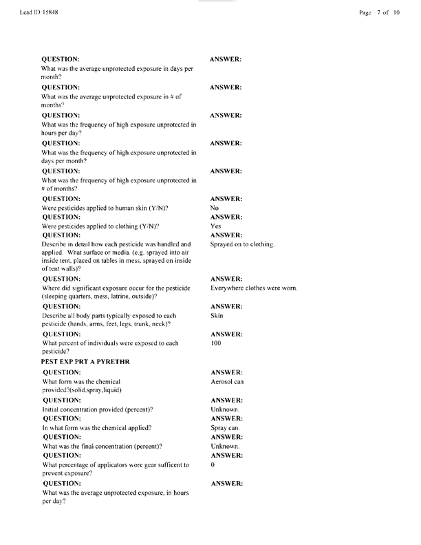   Lead Sheet #15848, Interview with 403rd Enemy Prisoner of War Camp preventive medicine specialist, April 7, 1998.