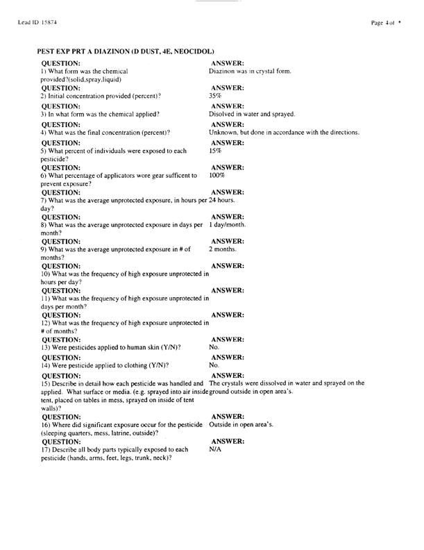   Lead Sheet #15874, Interview with 1st Marine Division preventive medicine technician, April 10, 1998.