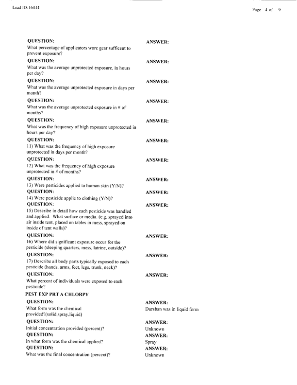 Lead Sheet #16044, Interview with 24 ID 724th CS Battalion preventive medicine specialist, April 14, 1998.