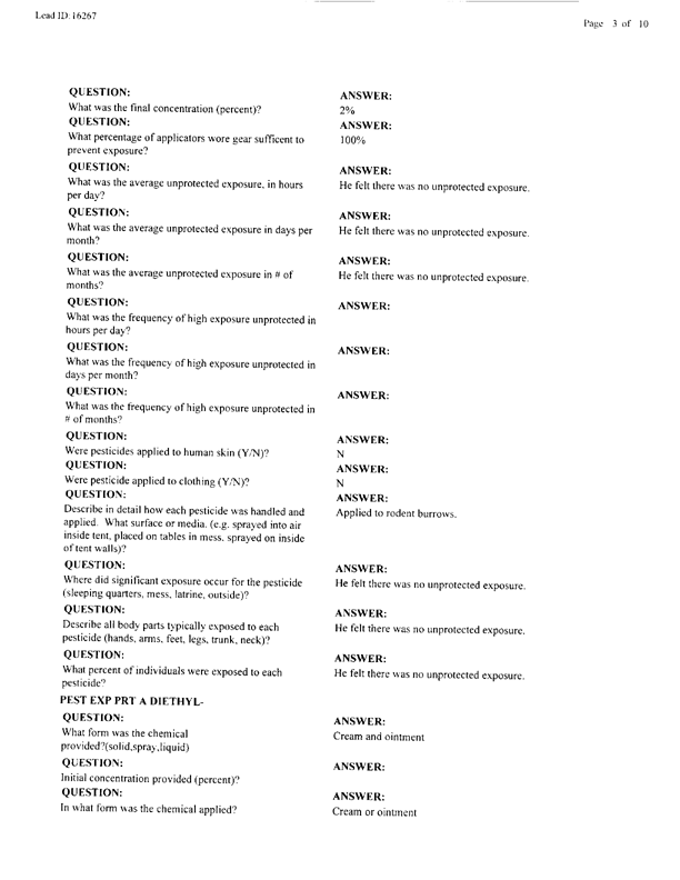 Lead Sheet #16267, Interview with a Navy Bureau of Medicine team entomologist, April 29, 1998.