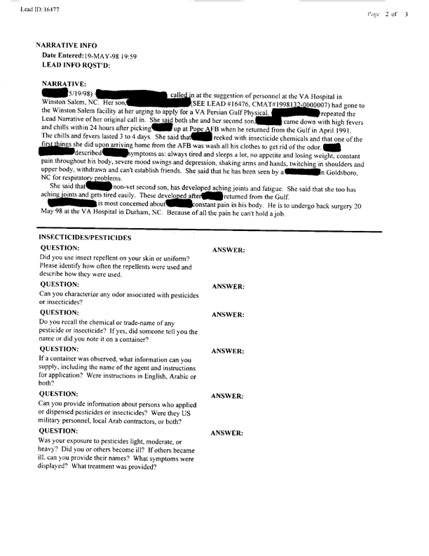   Lead Sheet #16477, Interview with 1640th TAWP airman, July 12, 1998.