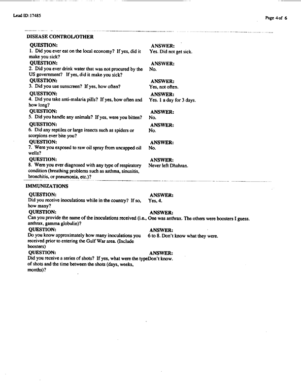   Lead Sheet #17485, Interview with Army administrative supervisor, July 14, 1998, p. 5.