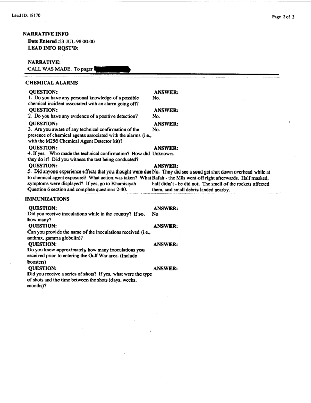   Lead Sheet #18170, Interview with Gulf War veteran, July 23, 1998, p. 3.