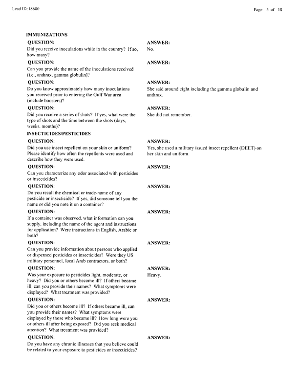 Lead Sheet 18680, Interview with Army member, January 12, 2000.