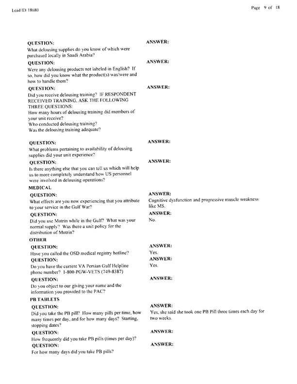 Lead Sheet 18680, Interview with Army member, January 12, 2000.