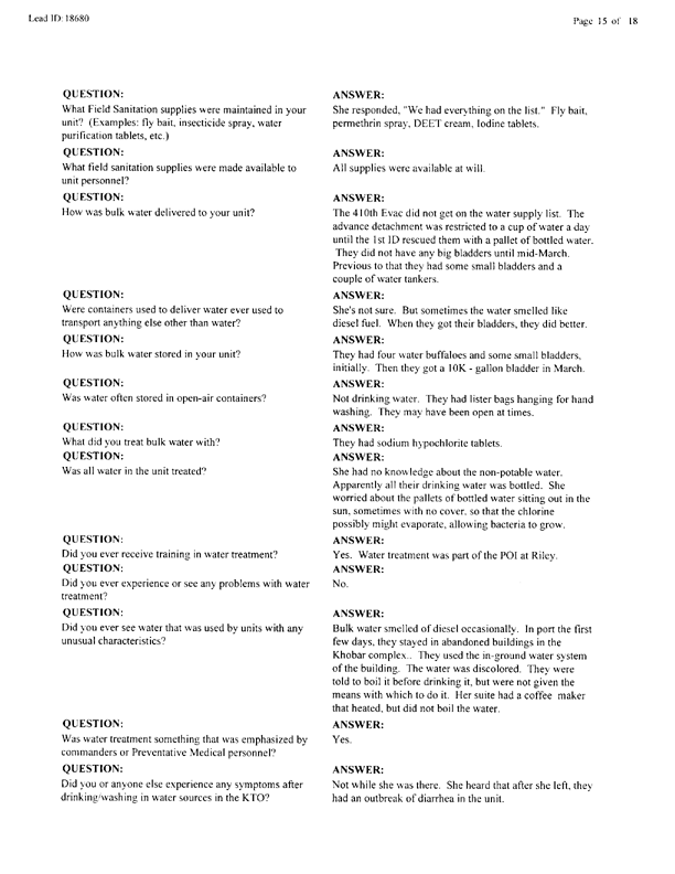 Lead Sheet 18680, Interview with Army member, January 12, 2000.