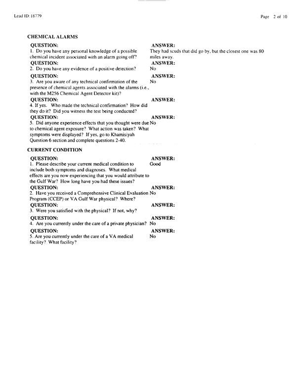   Lead Sheet #18779, Interview with 4th Civil Engineering Squadron Al Kharj Airport pest controller, August 25, 1998.