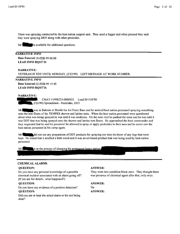 Lead Sheet #18781, Interview with 35th Tactical Fighter Wing pest controller, August 21, 1998