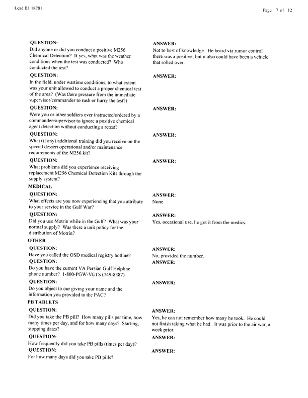   Lead Sheet #18781, Interview with 35th Tactical Fighter Wing pest controller, August 31, 1998.
