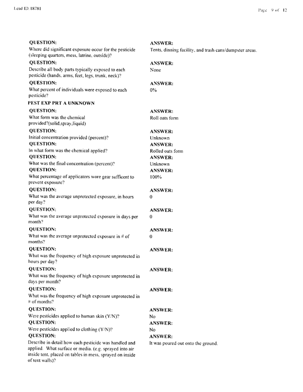   Lead Sheet #18781, Interview with 35th Tactical Fighter Wing pest controller, August 31, 1998.
