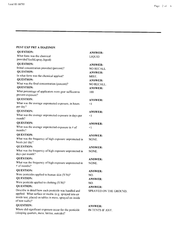   Lead Sheet #18795, Interview with 1st Civil Engineering Squadron Dhahran International Airport pest controller, September 1, 1998.