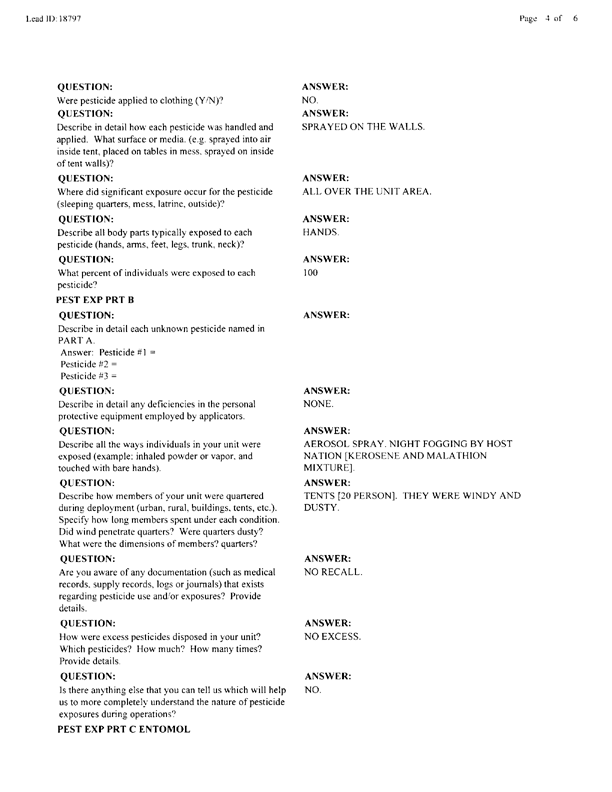   Lead Sheet #18797, Interview with 314th Civil Engineering Squadron Bateen, United Arab Emirates pest controller, October 28, 1998.