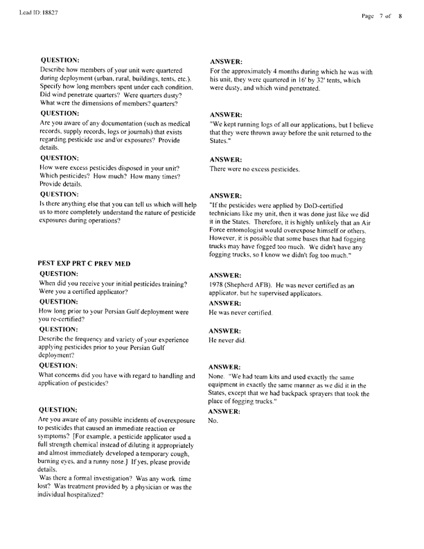   Lead Sheet #18827, Interview with 834th Civil Engineering Squadron King Fahd International Airport pest controller, September 3, 1998.