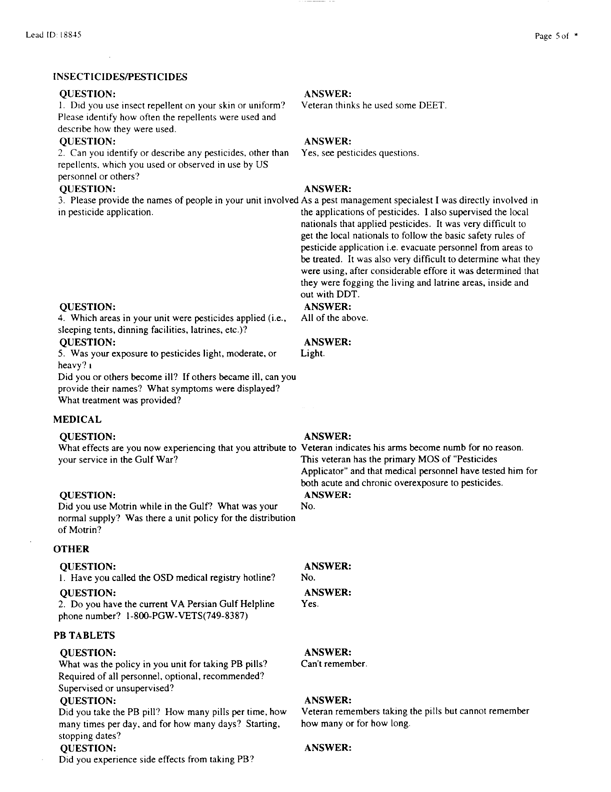 Lead Sheet #18845, Interview with Air Force pest controller, September 2, 1998.