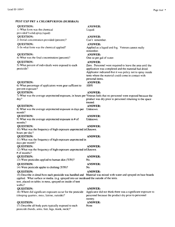 Lead Sheet #18845, Interview with Air Force pest controller, September 2, 1998.
