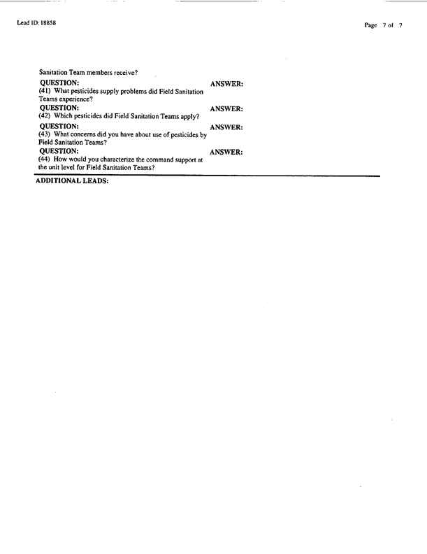   Lead Sheet #18858, Interview with an Air Force pest controller, September 11, 1998.