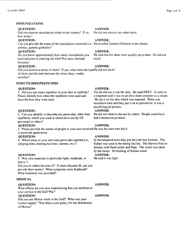   Lead Sheet #18865, Interview with 23rd Civil Engineering Squadron King Fahd International Airport pest controller, August 26, 1998.