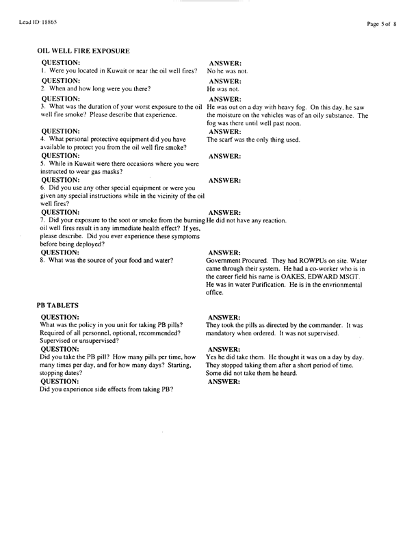  Lead Sheet #18865, Interview with 23rd Civil Engineering Squadron King Fahd International Airport pest controller, August 26, 1998.