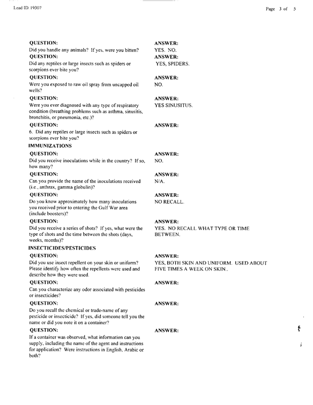   Lead Sheet #19307, Interview with 338th FSU Gulf War veteran, October 5, 1998.