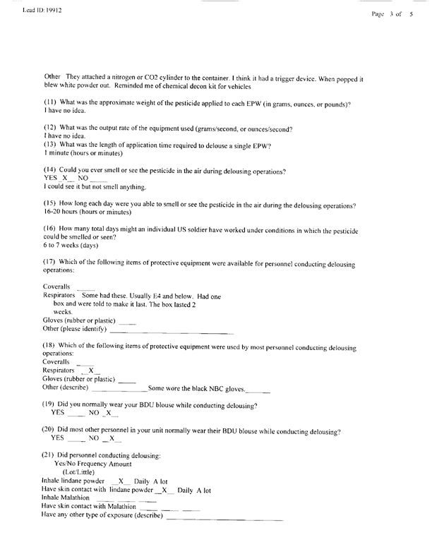   Lead Sheet #19912, Interview with 301st Military Police Camp veteran, November 11, 1998.