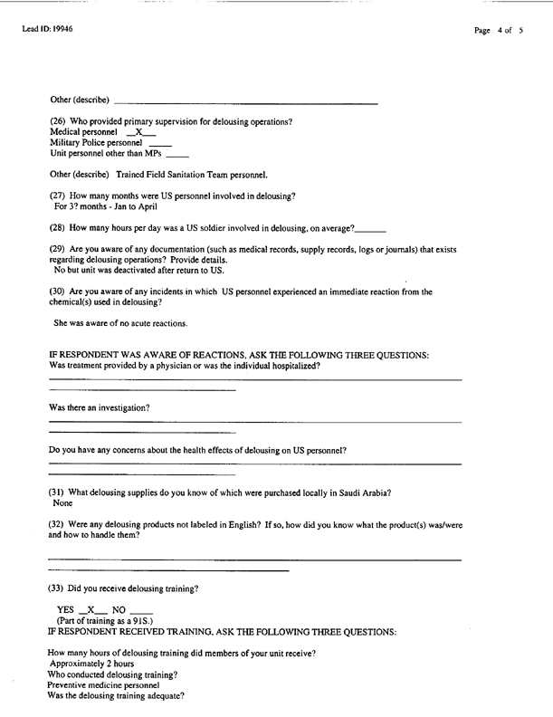 Lead Sheet #19946, Interview with 403rd Military Police Camp veteran, November, 3, 1998, p. 3.