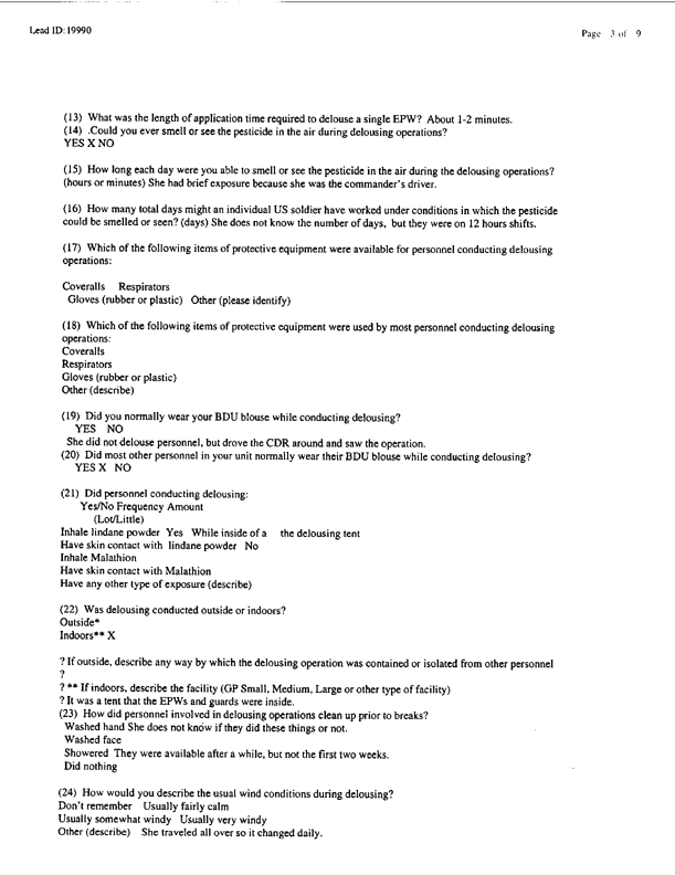  Lead Sheet #19990, Interview with 401st Military Police Camp veteran, November 9, 1998, p. 3